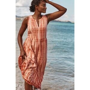 J. Jill Tiered Embroidered Sundress Size XS Orange Tie‎ Dye Cotton Midi Beach